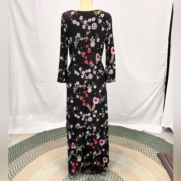 Dark moody botanical floral maxi dress long sleeve elastic drawstring waist - Picture 8 of 13
